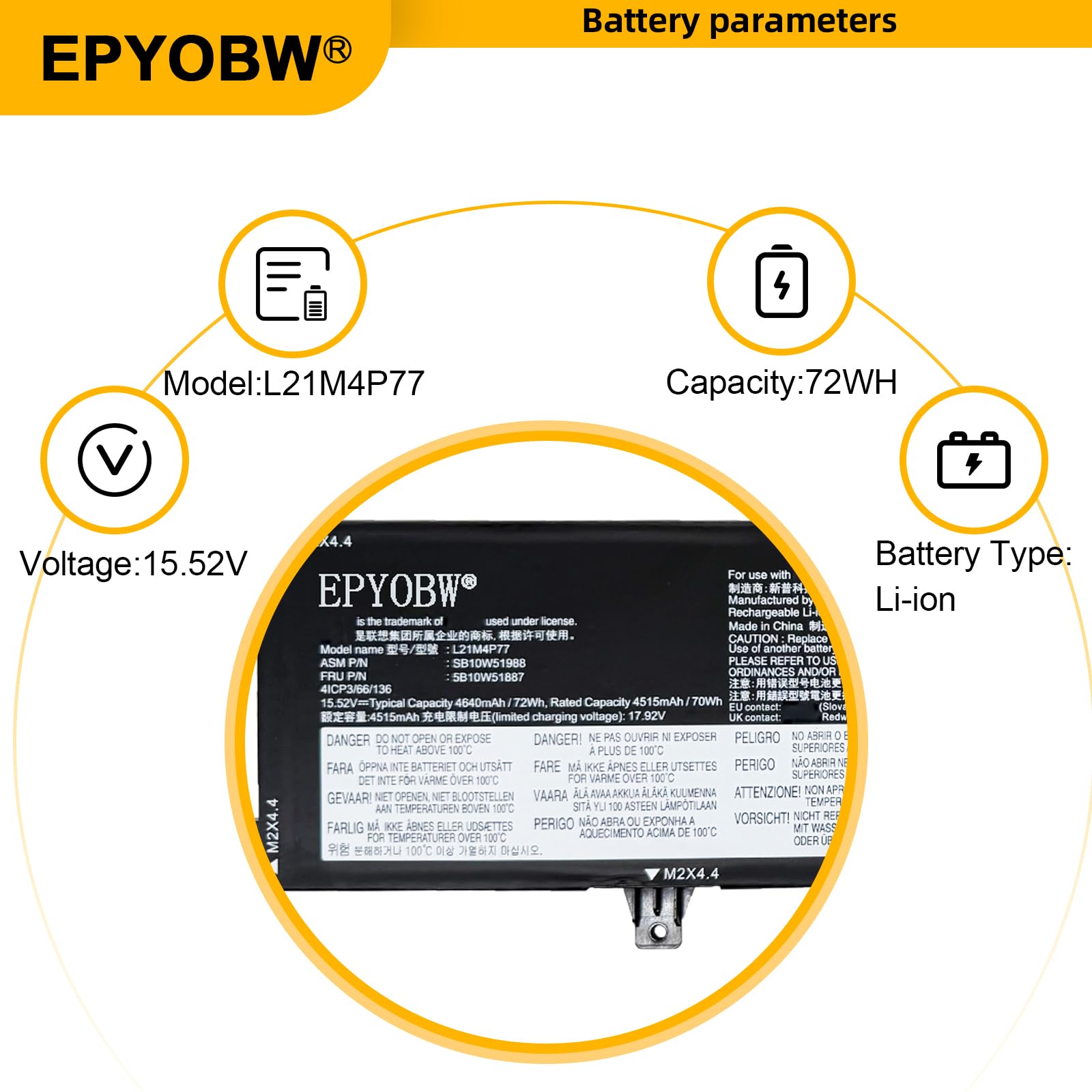 Amazon.com: EPYOBW L21M4P77 Laptop Battery 72Wh 4640mAh 15.52V